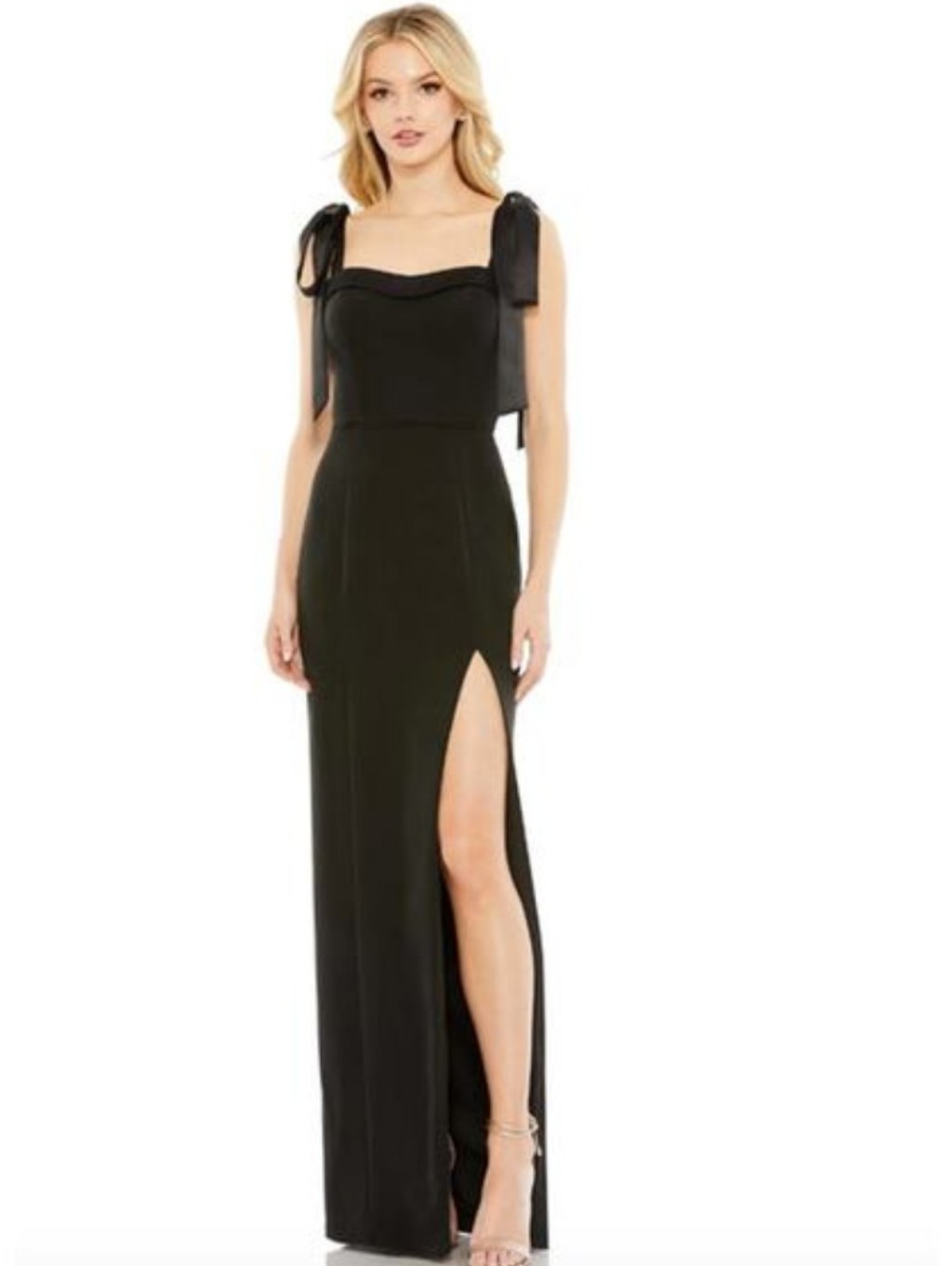 Mac Duggal Dress Size 4 Evening Gown Square Neck Tie Strap Slit Black New